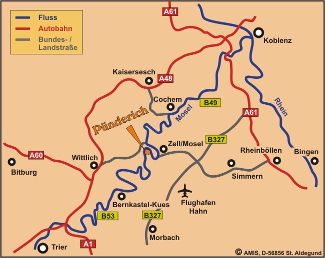 Weingut Hillen in Pünderich an der Mosel - Übersichtskarte